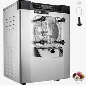 Výrobník zmrzliny 16-20 l/h, stroj na tvrdú zmrzlinu s výkonom 1400 W s inteligentným LCD displejom a rôznymi príchuťami, do baru s občerstvením, do reštaurácie, strieborný