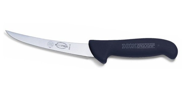 Vykosťovací nôž so zahnutou čepeľou, neohybný, čierny v dĺžke 13 cm