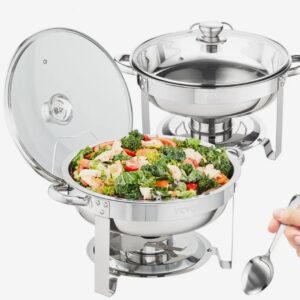 Chafing  2-dielna sada ohrievacích misiek na jedlo, profesionálna sada, nehrdzavejúca oceľ + sklo, okrúhla sada na bufety, 2 x 3,5 l, 33,5 x 33,5 x 7 cm. Každá nádoba, ohrievač jedla na bufety, rodinné oslavy, bankety, svadby atď.