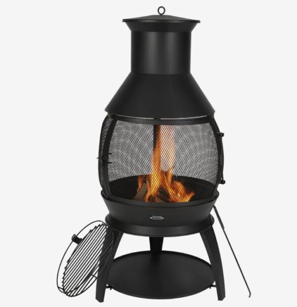 Záhradný krb 500x1100 mm, pec z aztéckeho železa na grilovanie a ohrievanie, ohnisko Chimenea s roštom, plášťom komína a nerezovým vekom na komín, na terasu, záhradu, dvor – Obrázok 6