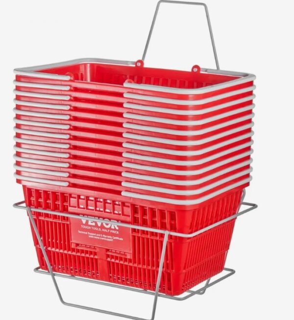 Nákupný košík balenie 12 kusov, 21l odolný plastový nákupný košík s rukoväťou a stojanom, 16,5 x 11,8 x 8,27 palca, prenosný košík na potraviny s veľkým množstvom
