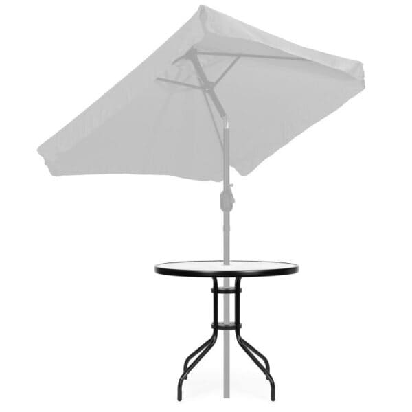 Okrúhly záhradný stôl 80 cm na terasu, záhradu, balkón, tvrdené sklo, otvor na slnečník, MultiGarden – Obrázok 3