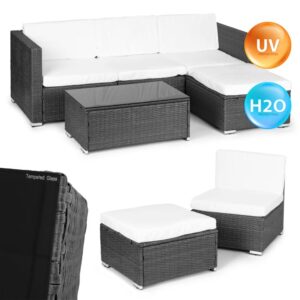Sada záhradného nábytku z technoratanu, modulárny rohový stôl, sivý MultiGarden