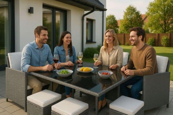 Sada záhradného nábytku z technoratanu: 4 kreslá, 4 pufy, stôl MultiGarden – Obrázok 3