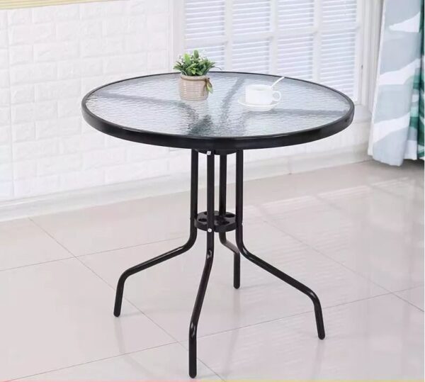 Okrúhly záhradný stôl 80 cm na terasu, záhradu, balkón, tvrdené sklo, otvor na slnečník, MultiGarden – Obrázok 8