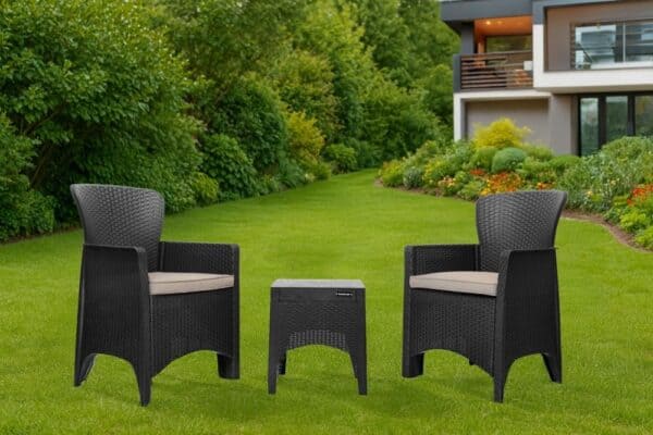 Záhradný nábytok na terasu/balkón, 2 kreslá + stôl, čierny – Obrázok 10