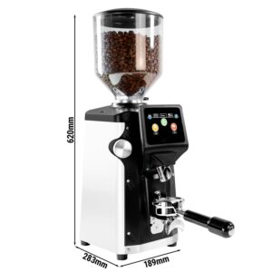 Mlynček na kávu - 1,2 kg - plochý mlecí kotúč Ø 83 mm - automatická detekcia portafiltra - biely