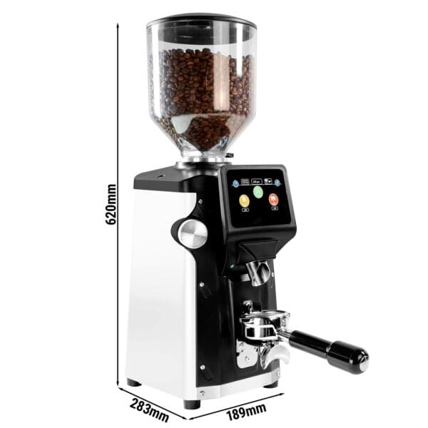 Mlynček na kávu - 1,2 kg - plochý mlecí kotúč Ø 83 mm - automatická detekcia portafiltra - biely