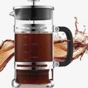 Kávovar  French Press, 1 l kávovar vyrobený z borosilikátového skla s filtrom z nehrdzavejúcej ocele, kávovar na kempovanie, cestovanie, kuchyňu, reštauráciu, kávovar strieborný