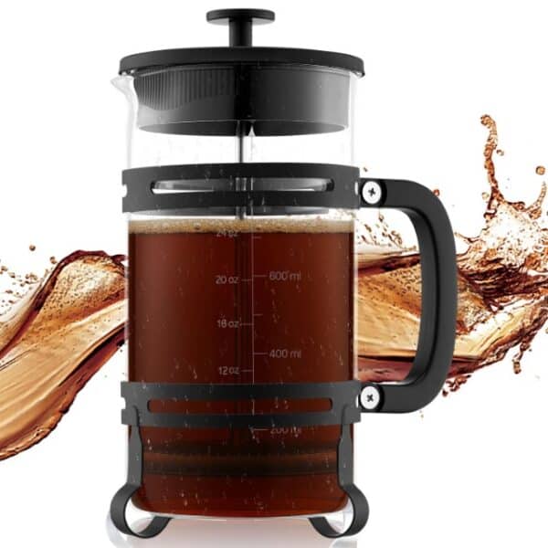 Kávovar French Press, 1 l kávovar vyrobený z borosilikátového skla s filtrom z nehrdzavejúcej ocele, kávovar na kempovanie, cestovanie, kuchyňu, reštauráciu, kávovar čierny – Obrázok 5