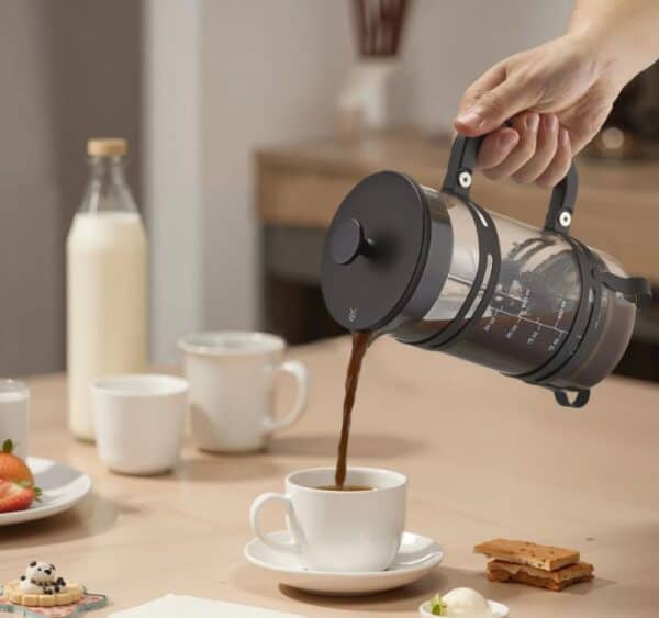 Kávovar French Press, 1 l kávovar vyrobený z borosilikátového skla s filtrom z nehrdzavejúcej ocele, kávovar na kempovanie, cestovanie, kuchyňu, reštauráciu, kávovar čierny – Obrázok 4