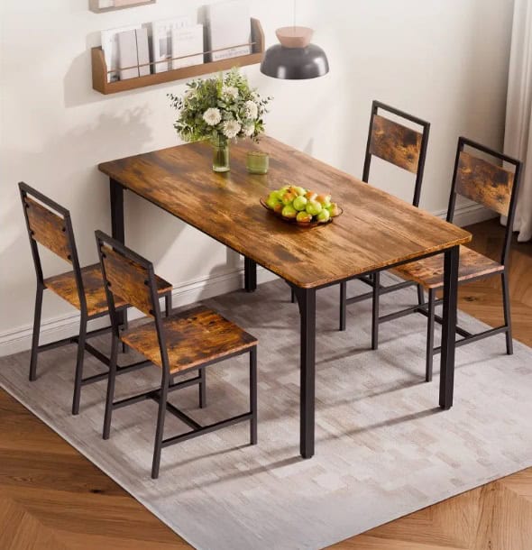 Sada 2 jedálenských stoličiek, drevené stoličky s kovovým rámom a operadlom, ľahko montovateľná kožená bočná stolička, moderná farmárska stolička z orechového dreva do kuchyne a obývačky, rustikálna hnedá a čierna – Obrázok 2