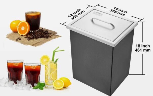 Nádoba na ľad 25,3 l nerezový chladič ľadu, 355 x 305 x 461 mm komerčná nádoba na ľad s krytom, vstavaná nádoba na ľad, odtoková rúra a odtoková zátka sú súčasťou balenia – Obrázok 2