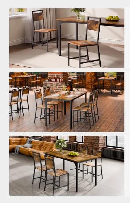 Sada 2 jedálenských stoličiek, drevené stoličky s kovovým rámom a operadlom, ľahko montovateľná kožená bočná stolička, moderná farmárska stolička z orechového dreva do kuchyne a obývačky, rustikálna hnedá a čierna – Obrázok 6