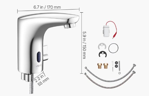Bezdotyková umývadlová batéria do kúpeľne, automatická batéria so senzorom pohybu do toalety, nastaviteľná hands-free batéria na studenú a teplú vodu s jednou rukoväťou, napájaná z batérie pre potrubie 9,5 mm, chrómovaná strieborná – Obrázok 3