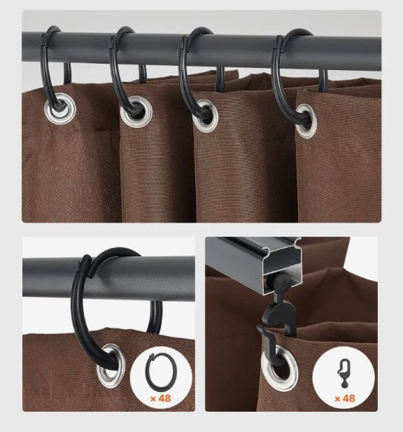 Záves na altánok 3440x3440x2130 mm, 4-panelové bočné závesy na zabezpečenie súkromia so zipsami, slnečné závesy ako náhrada za terasový prístrešok, IBA závesy, hnedý – Obrázok 3