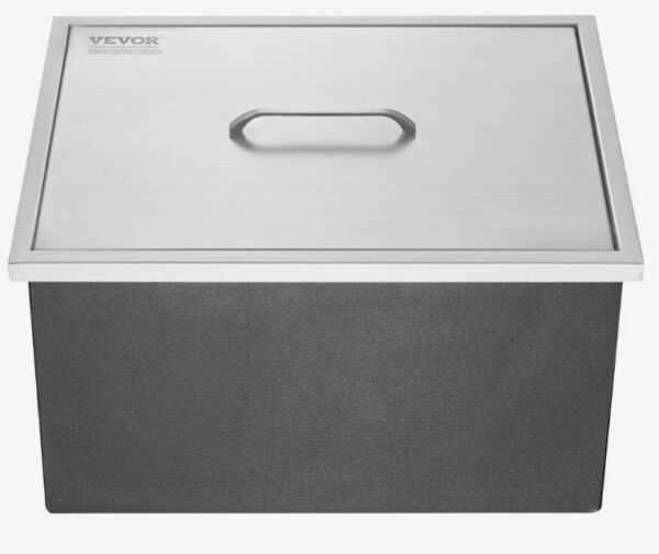Nádoba na ľad, 77,9 l nerezový chladič ľadu, 532 x 430 x 458 mm komerčná nádoba na ľad s krytom, vstavaná nádoba na ľad, odtoková rúra a odtoková zátka sú súčasťou – Obrázok 3