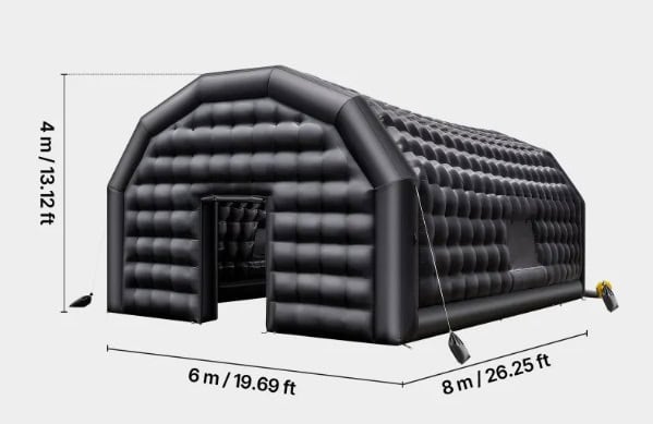 Nafukovací párty stan  8x6x4 m, kockový stan pre diskotéku, pavilónový svadobný stan s 1100W ventilátorom, vrece s pieskom, 2 okná na akcie, narodeniny, svadby, čierny