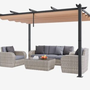 Pergola  2,96 x 3,95 x 2,3 m, altánok so strechou proti slnku, záhradný altánok s triedou ochrany UV50+, strieška nad terasovým altánkom, záhradný stan na terasy, záhrady, verandy, dvory (béžová)