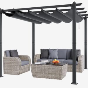 Pergola  2,97 x 2,97 x 2,3 m, altánok so strechou proti slnku, záhradný altánok s triedou ochrany UV50+, strieška nad terasovým altánkom, záhradný stan na terasy, záhrady, verandy, dvory (sivý)