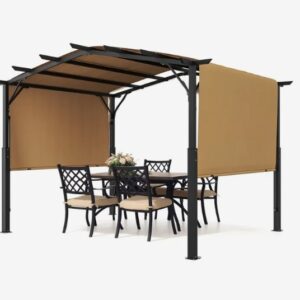 Pergola 3650x3048x2540mm, záhradná pergola s klenutou strechou, zaťahovací altánok so slnečnou strechou, veľký terasový altánok, ideálny na terasu, dvor, verandu, bazén