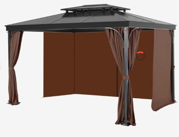 Záves na altánok 3440x3440x2130 mm, 4-panelové bočné závesy na zabezpečenie súkromia so zipsami, slnečné závesy ako náhrada za terasový prístrešok, IBA závesy, hnedý – Obrázok 4