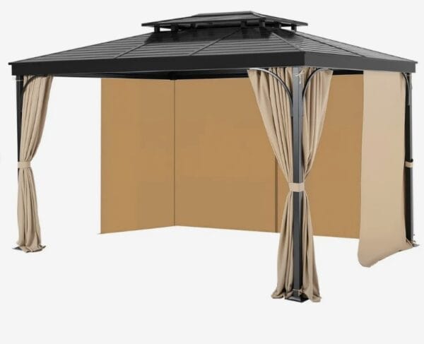 Závesy na altánok 2810x3730x2130 mm, 4-panelové bočné závesy na súkromie so zipsami, slnečné závesy ako náhrada za terasový prístrešok, IBA závesy, khaki – Obrázok 5