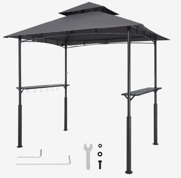Altánok BBQ, 2430x1500x500 mm, grilovacia strieška na vonkajší gril, 2-úrovňová strieška na altánok BBQ, záhradný altánok s dvojitou strechou a vystuženými podpornými nohami, na terasu, dvor a záhradu