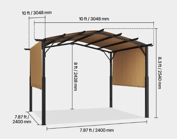 Pergola 3x3 m, záhradný altánok s klenutým vrcholom, prístrešok so zasúvacou strechou, veľký terasový altánok, párty stan, robustná záhradná pergola na terasu, dvor, verandu, bazén