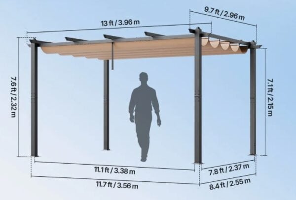 Pergola  2,96 x 3,95 x 2,3 m, altánok so strechou proti slnku, záhradný altánok s triedou ochrany UV50+, strieška nad terasovým altánkom, záhradný stan na terasy, záhrady, verandy, dvory (béžová) – Obrázok 3