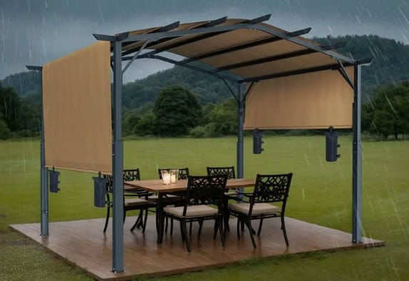 Pergola 3x3 m, záhradný altánok s klenutým vrcholom, prístrešok so zasúvacou strechou, veľký terasový altánok, párty stan, robustná záhradná pergola na terasu, dvor, verandu, bazén – Obrázok 3
