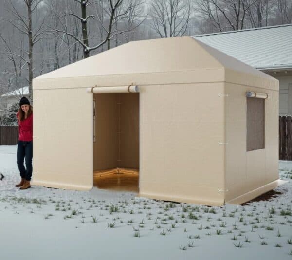 Zimný kryt , vhodný pre altánky s rozmermi 3,68 x 4,9 m, náhradný kryt s bočnými stenami a sieťovanými oknami, PE materiál, ochranné kryty na uskladnenie, altánky nie sú súčasťou balenia – Obrázok 4