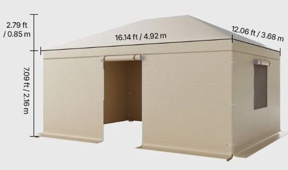 Zimný kryt , vhodný pre altánky s rozmermi 3,68 x 4,9 m, náhradný kryt s bočnými stenami a sieťovanými oknami, PE materiál, ochranné kryty na uskladnenie, altánky nie sú súčasťou balenia