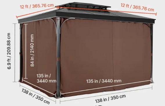 Záves na altánok 3440x3440x2130 mm, 4-panelové bočné závesy na zabezpečenie súkromia so zipsami, slnečné závesy ako náhrada za terasový prístrešok, IBA závesy, hnedý