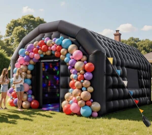 Nafukovací párty stan  8x6x4 m, kockový stan pre diskotéku, pavilónový svadobný stan s 1100W ventilátorom, vrece s pieskom, 2 okná na akcie, narodeniny, svadby, čierny – Obrázok 3