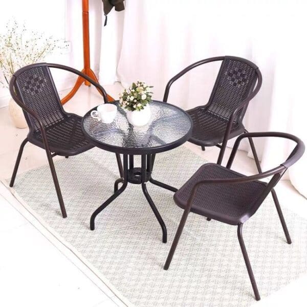Okrúhly záhradný stôl 80 cm na terasu, záhradu, balkón, tvrdené sklo, otvor na slnečník, MultiGarden – Obrázok 6