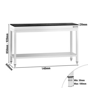 Pracovný stôl z nehrdzavejúcej ocele PREMIUM - 1400x600 mm - so základnou policou - vrátane žulovej pracovnej dosky