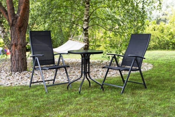 Okrúhly záhradný stôl 80 cm na terasu, záhradu, balkón, tvrdené sklo, otvor na slnečník, MultiGarden – Obrázok 5