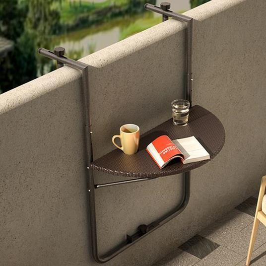 Skladací balkónový stôl zavesený na zábradlie, hnedý ModernHome – Obrázok 2