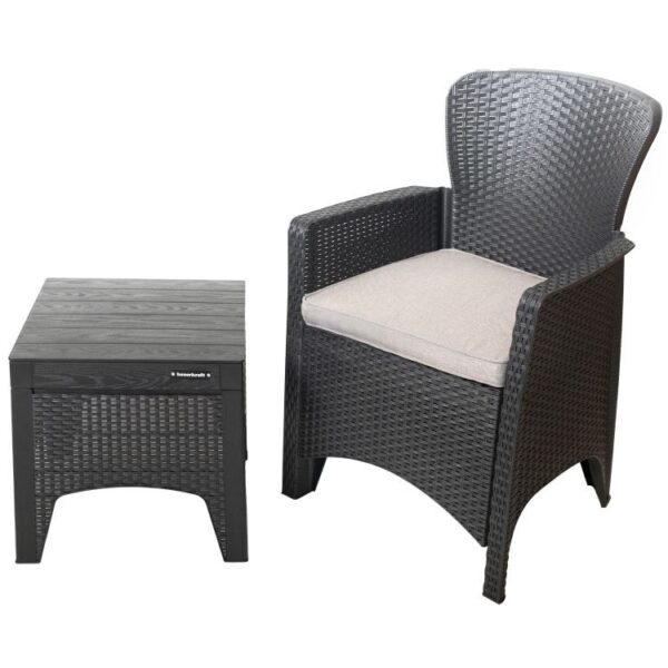 Záhradný nábytok na terasu/balkón, 2 kreslá + stôl, čierny – Obrázok 6