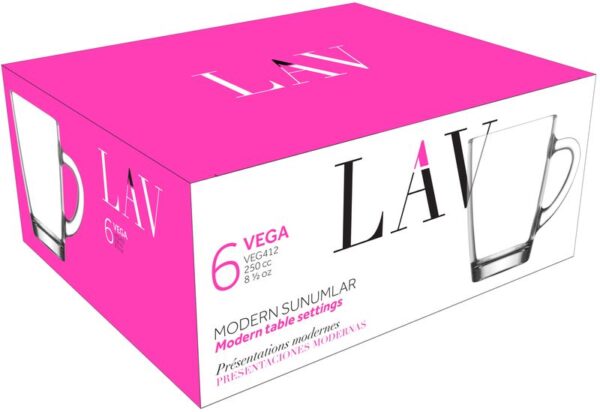 Hrnček Vega, LAV, sklenený, na kávu/čaj, 250 ml, 76x100 mm, sada 6 ks – Obrázok 2