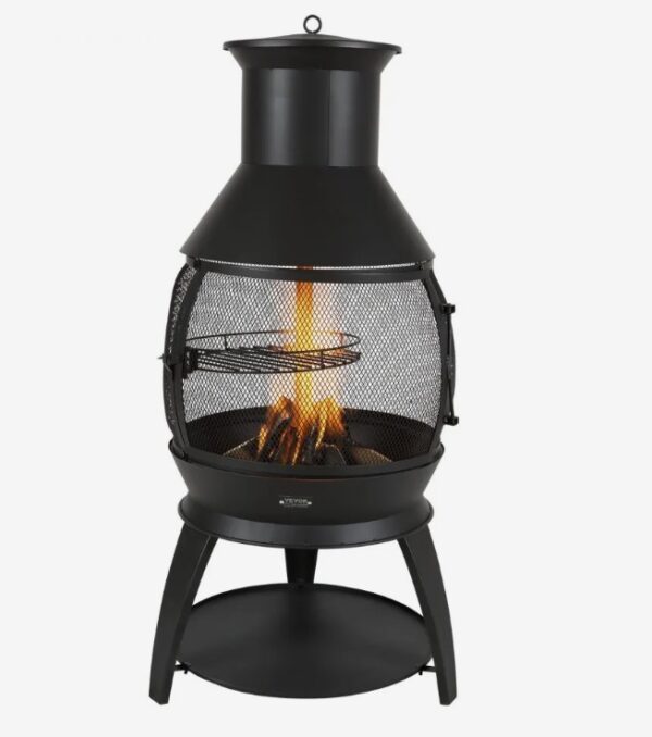 Záhradný krb 500x1100 mm, pec z aztéckeho železa na grilovanie a ohrievanie, ohnisko Chimenea s roštom, plášťom komína a nerezovým vekom na komín, na terasu, záhradu, dvor – Obrázok 3