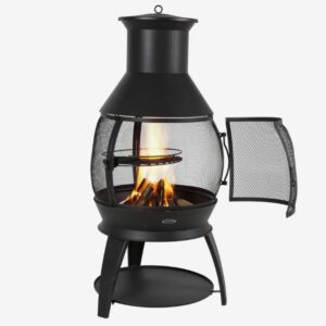 Záhradný krb 500x1100 mm, pec z aztéckeho železa na grilovanie a ohrievanie, ohnisko Chimenea s roštom, plášťom komína a nerezovým vekom na komín, na terasu, záhradu, dvor