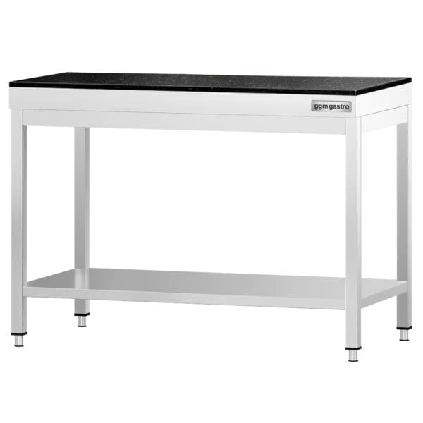 Pracovný stôl z nehrdzavejúcej ocele PREMIUM - 1200x600 mm - so základnou policou - vrátane žulovej pracovnej dosky – Obrázok 4