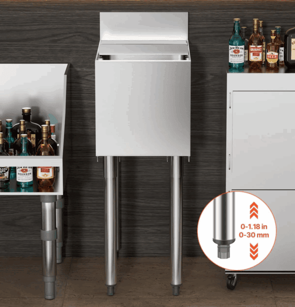 Nádoba na ľad 28 l  pod kuchynskú linku (305 x 483 x 937 mm), nerezová oceľ, s posuvným vekom a nastaviteľnými guľovými nožičkami, strieborný – Obrázok 7