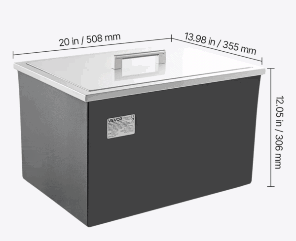 Nádoba na ľad,  (508 x 355 x 342 mm) z nehrdzavejúcej ocele, 30 l komerčné vkladacie chladiace boxy s vekom na vonkajšie použitie, vrátane sady odtokových rúrok, na studené víno a pivo