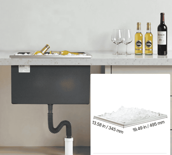 Nádoba na ľad,  (508 x 355 x 342 mm) z nehrdzavejúcej ocele, 30 l komerčné vkladacie chladiace boxy s vekom na vonkajšie použitie, vrátane sady odtokových rúrok, na studené víno a pivo – Obrázok 3