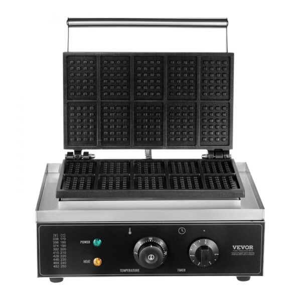 Komerčný vaflovač , 1550 W, nepriľnavý vaflovač z nehrdzavejúcej ocele s reguláciou teploty a času, rukoväť, pre reštaurácie, pekárne, snack bary, rodinný s 10 obdĺžnikovými vafľami – Obrázok 3
