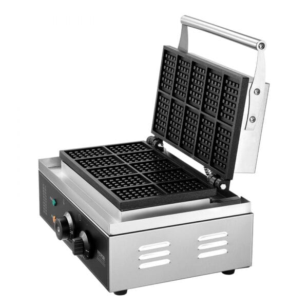 Komerčný vaflovač , 1550 W, nepriľnavý vaflovač z nehrdzavejúcej ocele s reguláciou teploty a času, rukoväť, pre reštaurácie, pekárne, snack bary, rodinný s 10 obdĺžnikovými vafľami – Obrázok 2