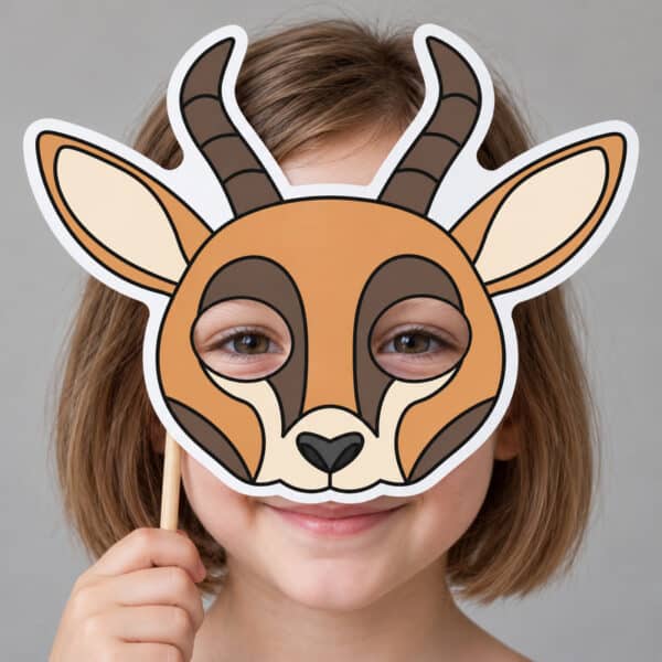 Gazelle paper mask colored - child wearing finished mask